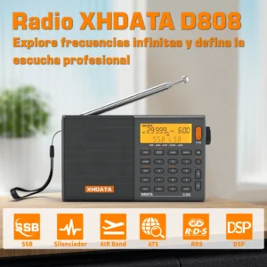 D808 Radio Receiver AM/FM/SW/MW SSB AIR RDS, Rechargeable